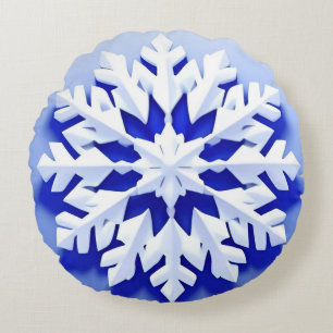 Detailed Blue Snowflake Round Cushion