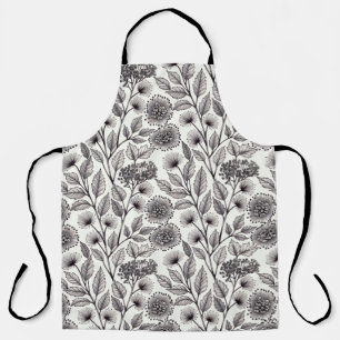 Detailed botanical linework enhanced by stippling apron