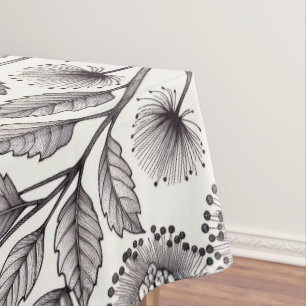 Detailed botanical linework enhanced by stippling tablecloth