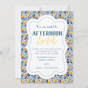 Detailed Classic Blue Lemon And Floral Tile  Invitation