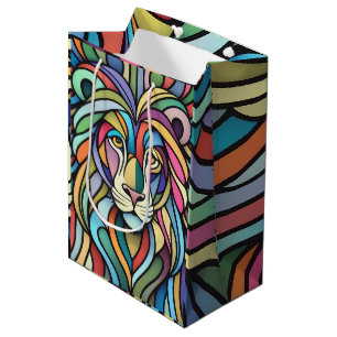 Detailed Colorful Lion Head Medium Gift Bag