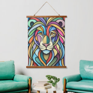 Detailed Colourful Lion Head Hanging Tapestry