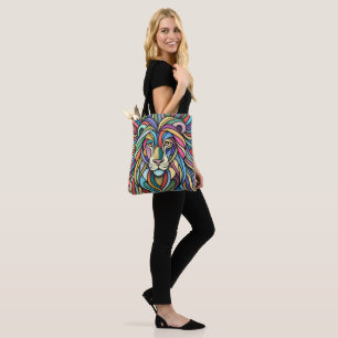 Detailed Colourful Lion Head Tote Bag
