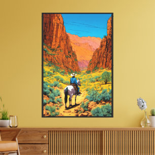 Detailed Cowboy Art Copper Canyon Design Canvas Print