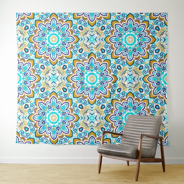 Detailed ethnic geometric colourful pattern tapestry (In Situ (Horizontal))