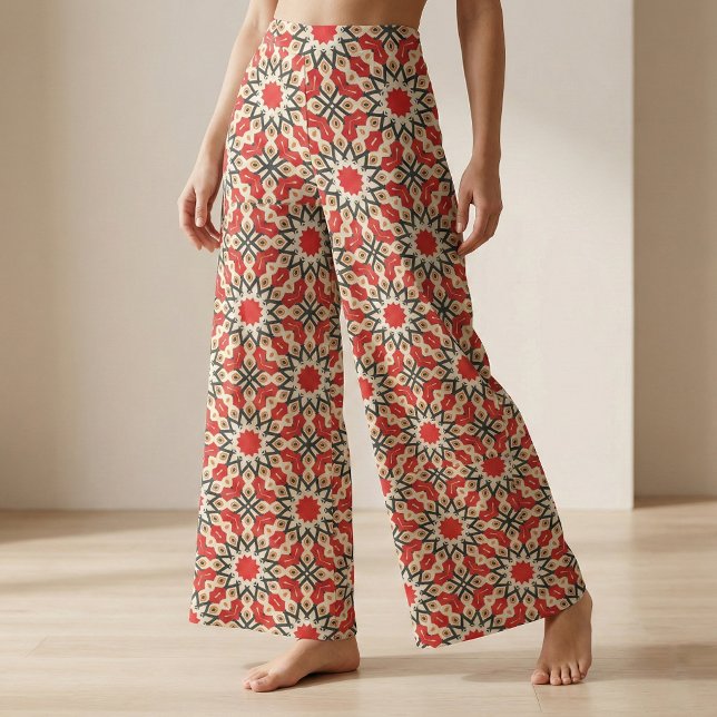Detailed Ethnic Red Arabesque Geometric Pattern Fabric (Creator Uploaded)