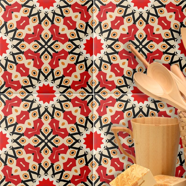 Detailed Ethnic Red Arabesque Geometric Pattern Tile (Creator Uploaded)