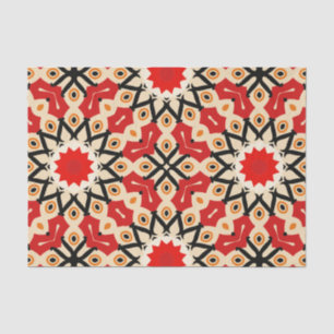 Detailed Ethnic Red Arabesque Geometric Pattern Tissue Paper