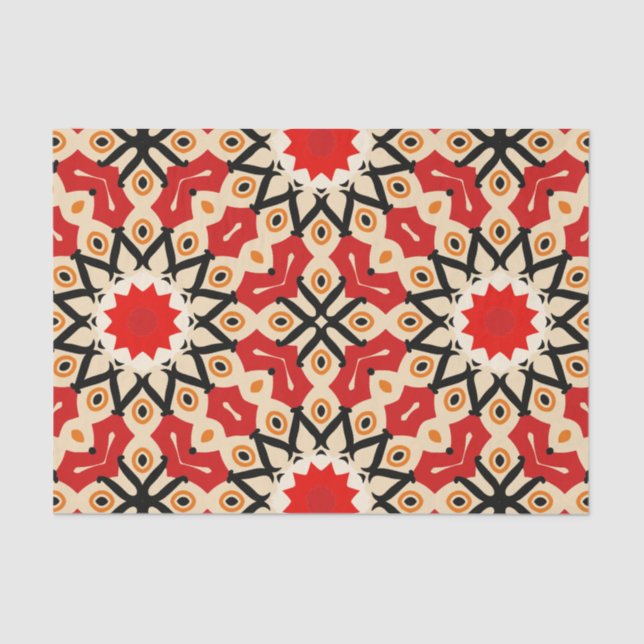 Detailed Ethnic Red Arabesque Geometric Pattern Tissue Paper (Front)