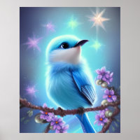 Detailed Fantasy Cute Kawaii baby blue bird