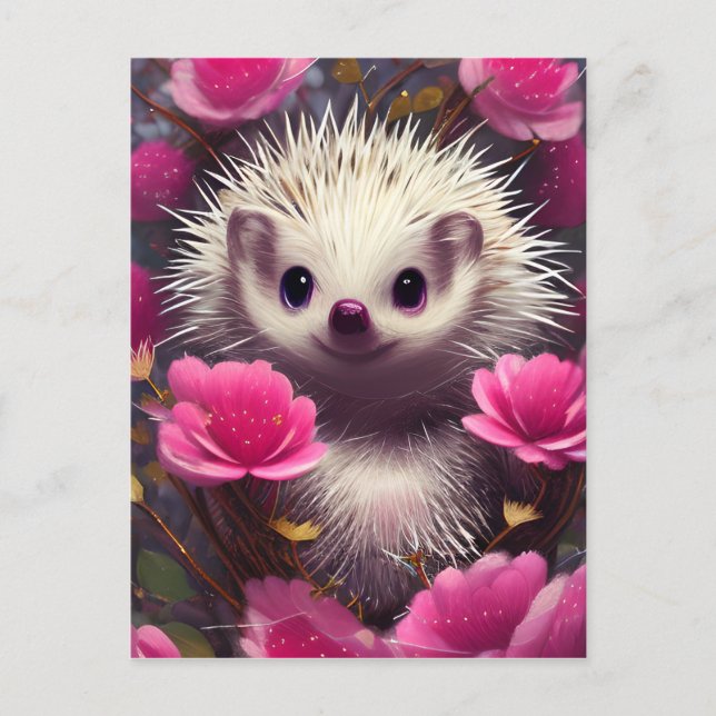 Detailed Fantasy Cute Kawaii Valentine Hedgehog Postcard (Front)