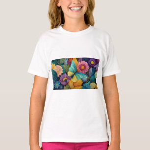 Detailed Floral and Butterfly Illustration T-Shirt