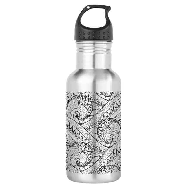 Detailed Floral Pattern Doodle 710 Ml Water Bottle (Front)