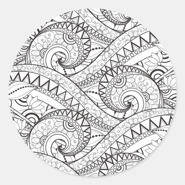 Detailed Floral Pattern Doodle Classic Round Sticker (Front)