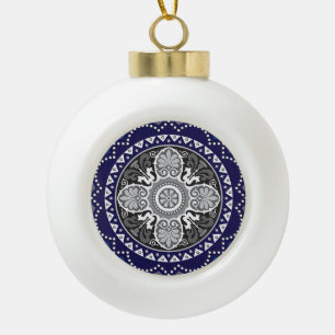 Detailed Floral Scarf Paisley Design Ceramic Ball Christmas Ornament