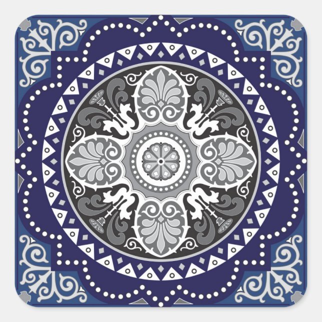 Detailed Floral Scarf Paisley Design Square Sticker (Front)