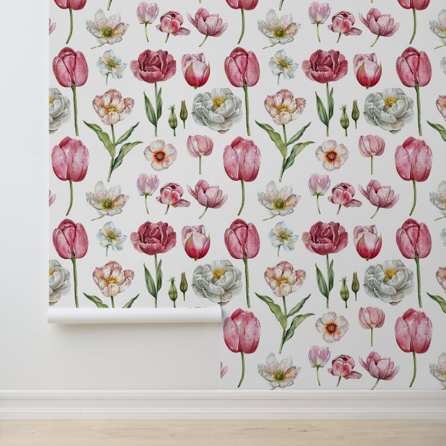 Detailed flower collection peonies tulip roses wallpaper (Application)