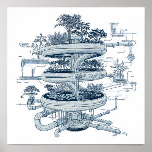 Detailed Futuristic Art: Hydroponic Helix System Poster