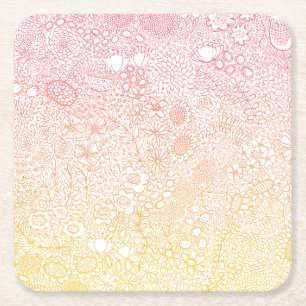Detailed Garden Scene Artist Birthday Coral Peach Square Paper Coaster