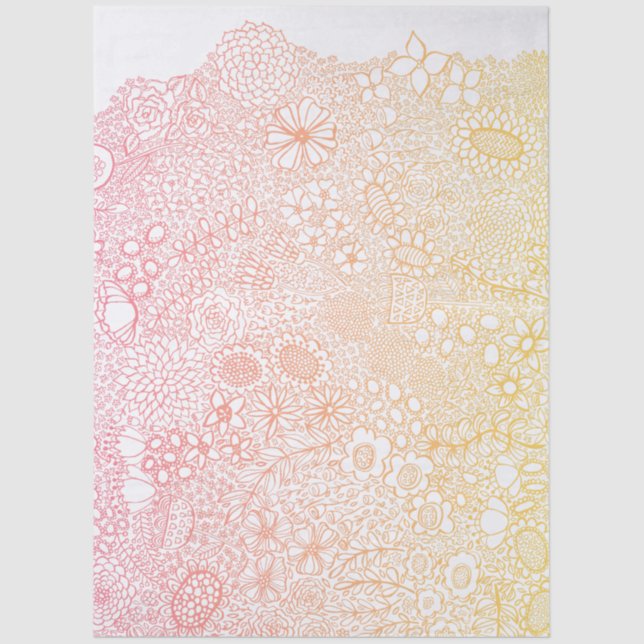Detailed Garden Scene Artist Birthday Coral Peach Tissue Paper (Front)