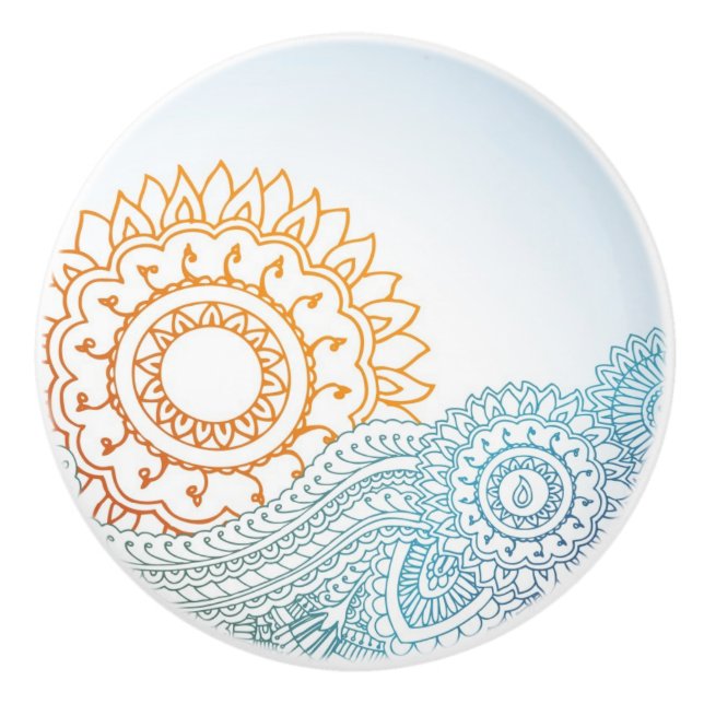 Detailed henna abstract sunrise ceramic knob (Front)