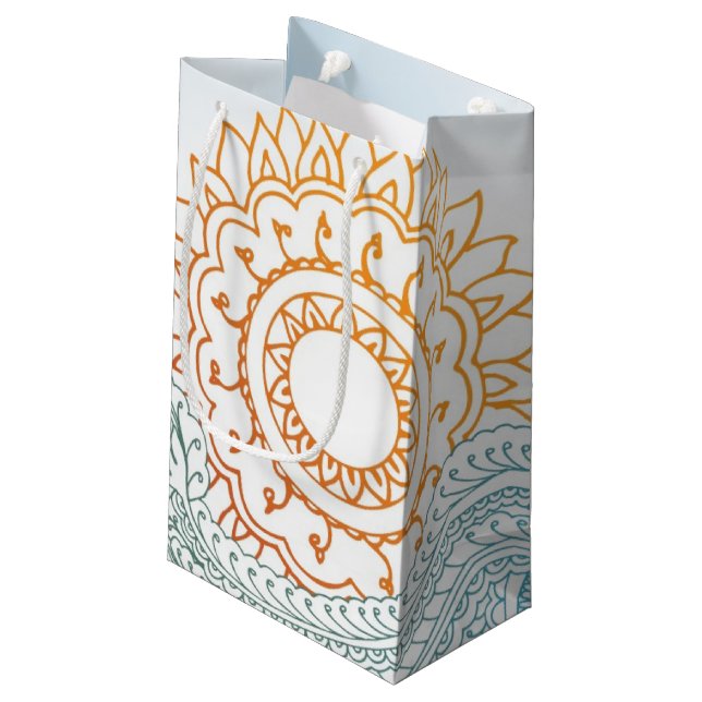 Detailed henna abstract sunrise small gift bag (Back Angled)