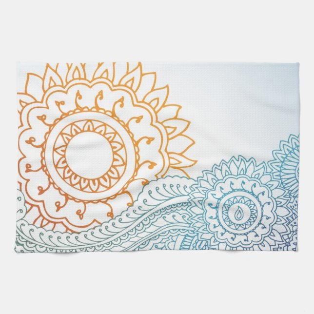 Detailed henna abstract sunrise tea towel (Horizontal)