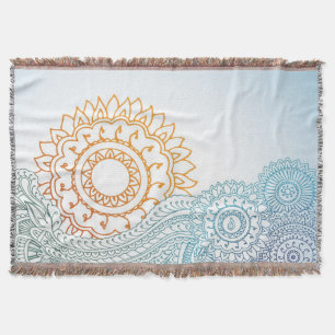 Detailed henna abstract sunrise throw blanket