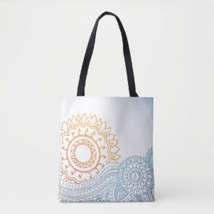 Detailed henna abstract sunrise tote bag
