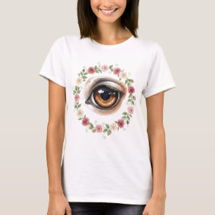 Detailed Horse Eye & Delicate Rose Wreath Art T-Shirt