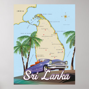 Detailed Illustrated map of Sri Lanka Poster