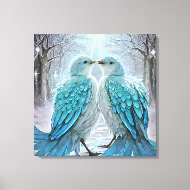 *~* Detailed Love Birds AP54 Art Winter Canvas Print (Front)
