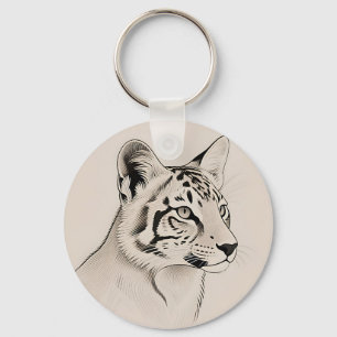 Detailed Lynx Portrait Line Art Key Ring