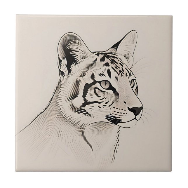 Detailed Lynx Portrait Line Art Tile (Front)