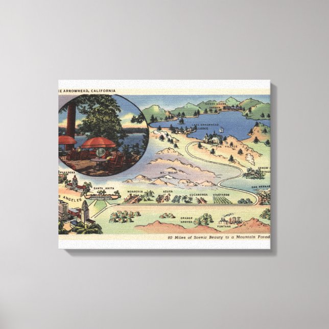 Detailed Map from LA to the Lake Canvas Print (Front)