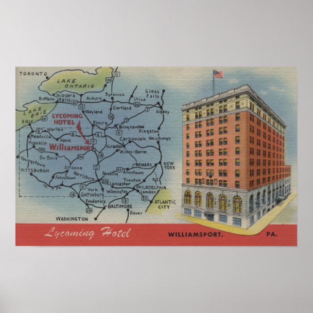 Detailed Map, Lycoming Hotel - Williamsport, PA Poster (Front)