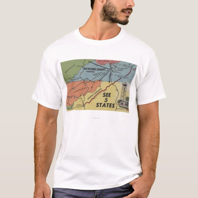 Detailed Map of 5 States - Big Walker Lookout, V T-Shirt (Front)