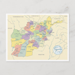 Detailed map of Afghanistan Regions Postcard