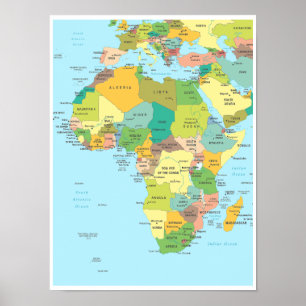 Detailed Map of Africa Continent Poster
