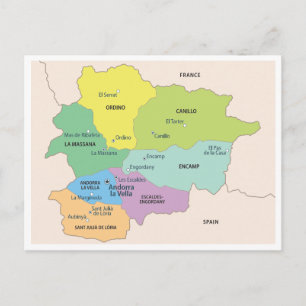 Detailed map of Andorra Regions Postcard