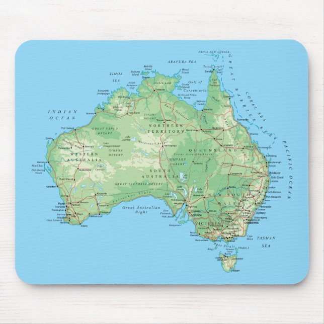 Detailed Map of Australia Mouse Mat (Front)