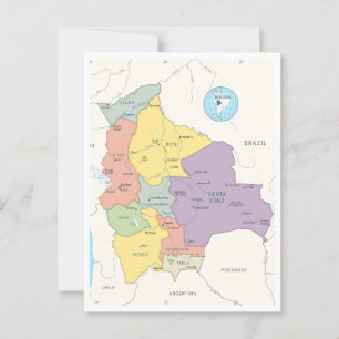 Detailed map of Bolivia Postcard