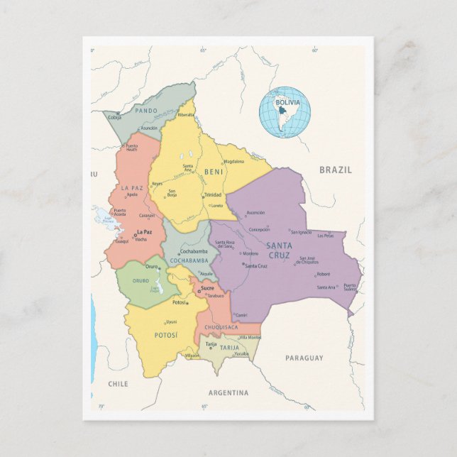 Detailed map of Bolivia Postcard (Front)