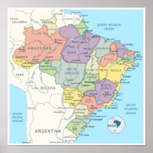 Detailed Map of Brazil Poster