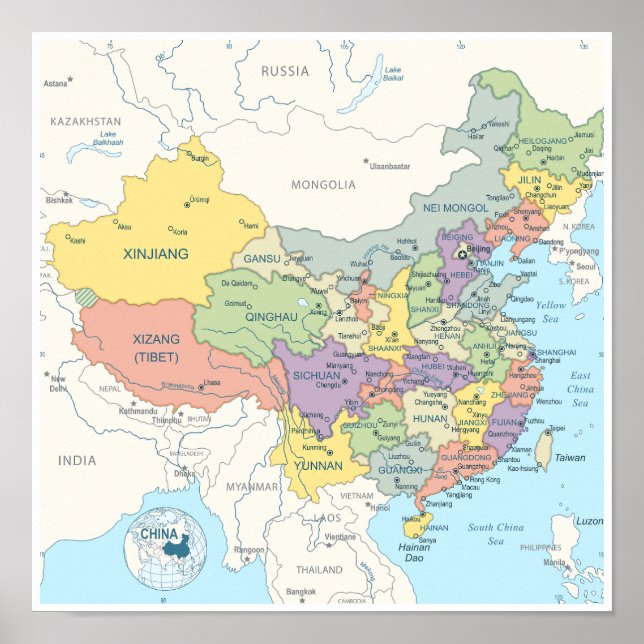 Detailed Map of China Poster (Front)