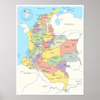 Detailed Map of Colombia Poster