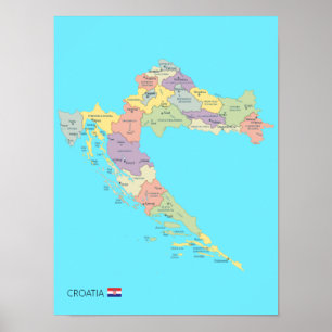 Detailed Map of Croatia Regions Poster