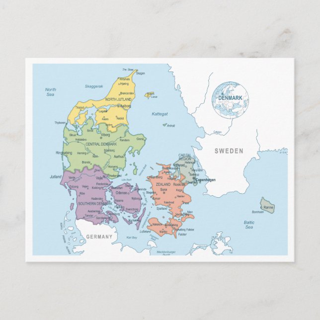 Detailed map of Denmark Postcard (Front)
