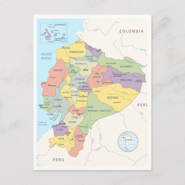 Detailed map of Ecuador Postcard (Front)