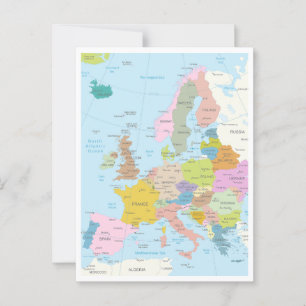 Detailed map of Europe Continent Postcard